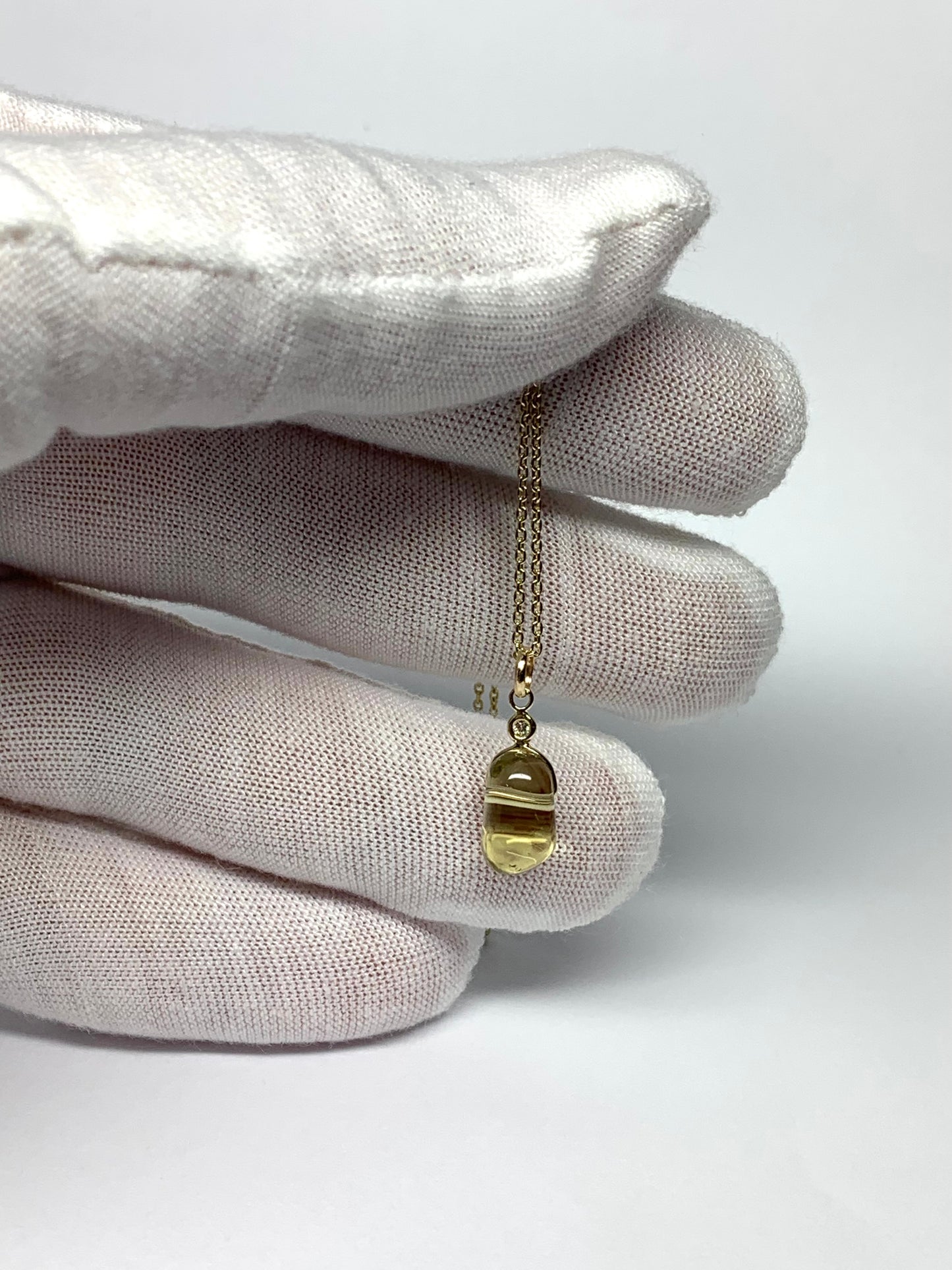 14k Solid Yellow Gold, Diamond, Lemon Quartz Tumbled Nugget Bead Pendant, Mini Size