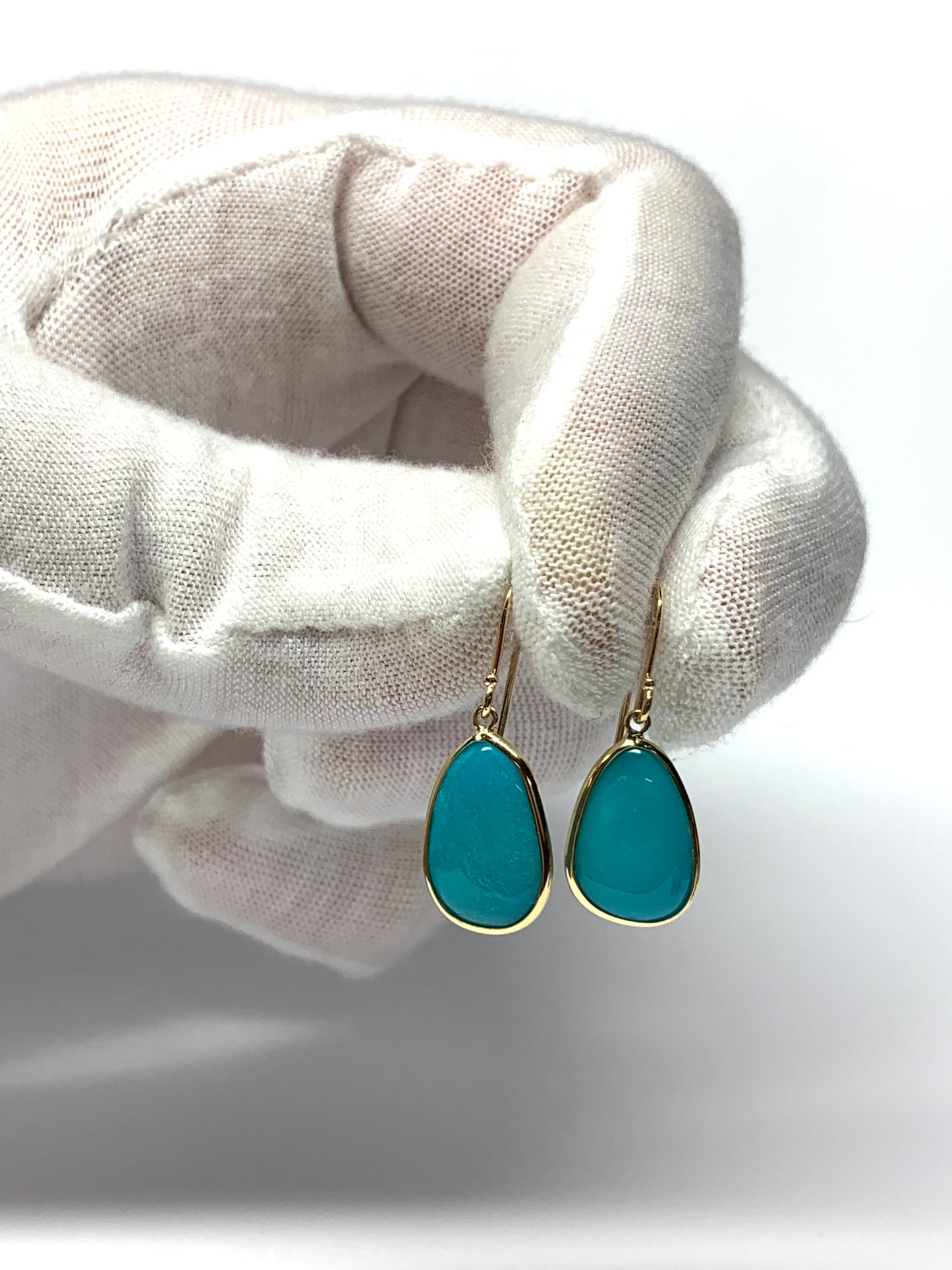 18k Solid Yellow Gold, Natural Sleeping Beauty Turquoise Drop Earrings