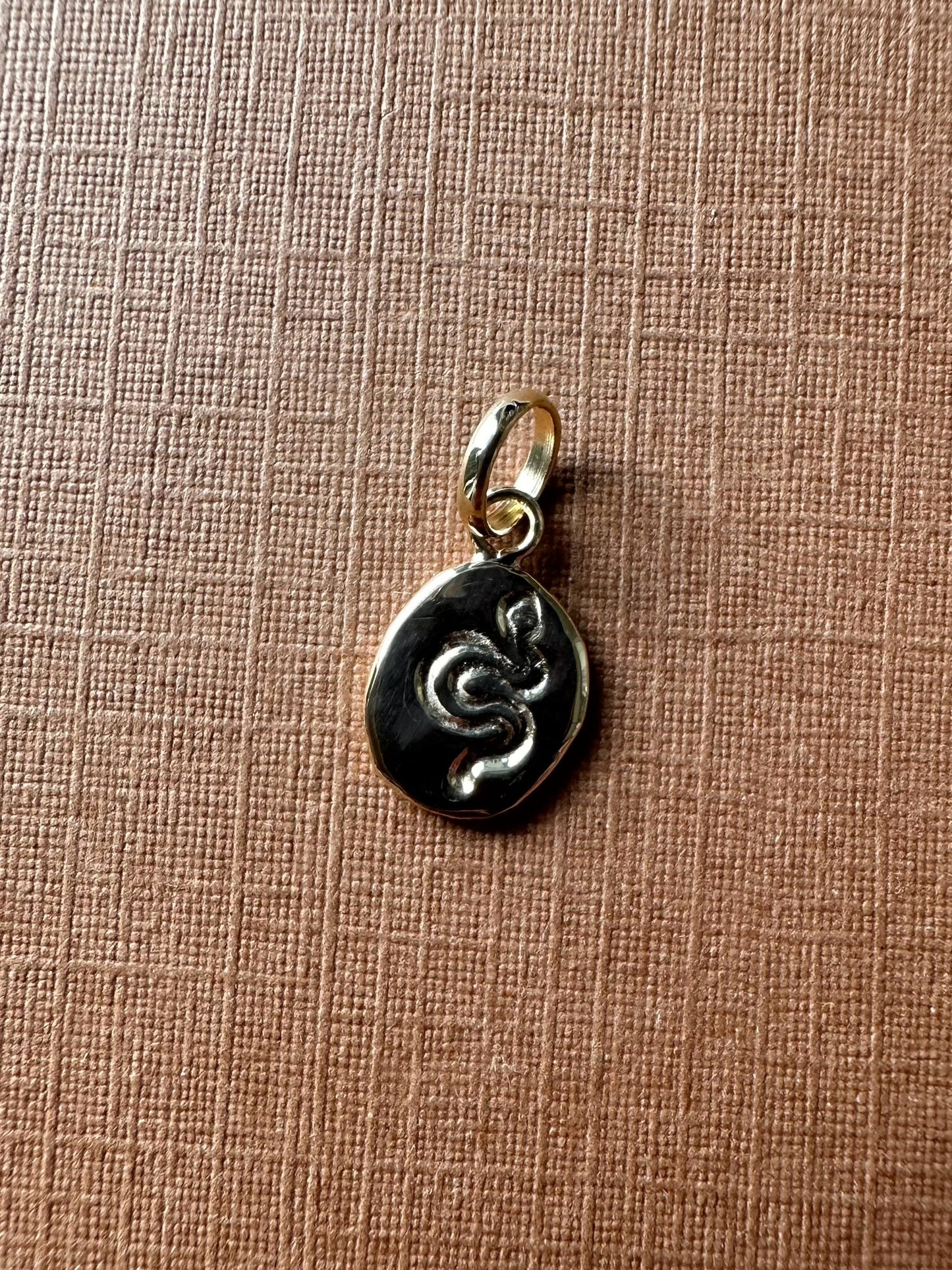 18k Solid Yellow Gold Nugget Mini Pendant “Snake”, Charm