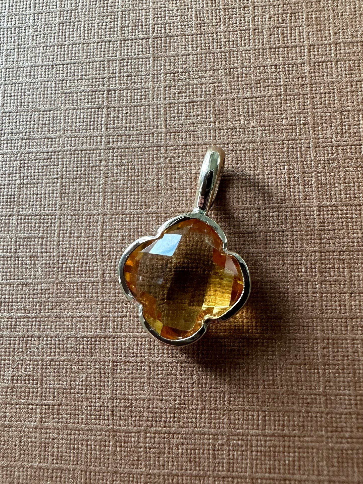 14k Solid Yellow Gold, Yellow Citrine Pendant “Clover”, Mini Size