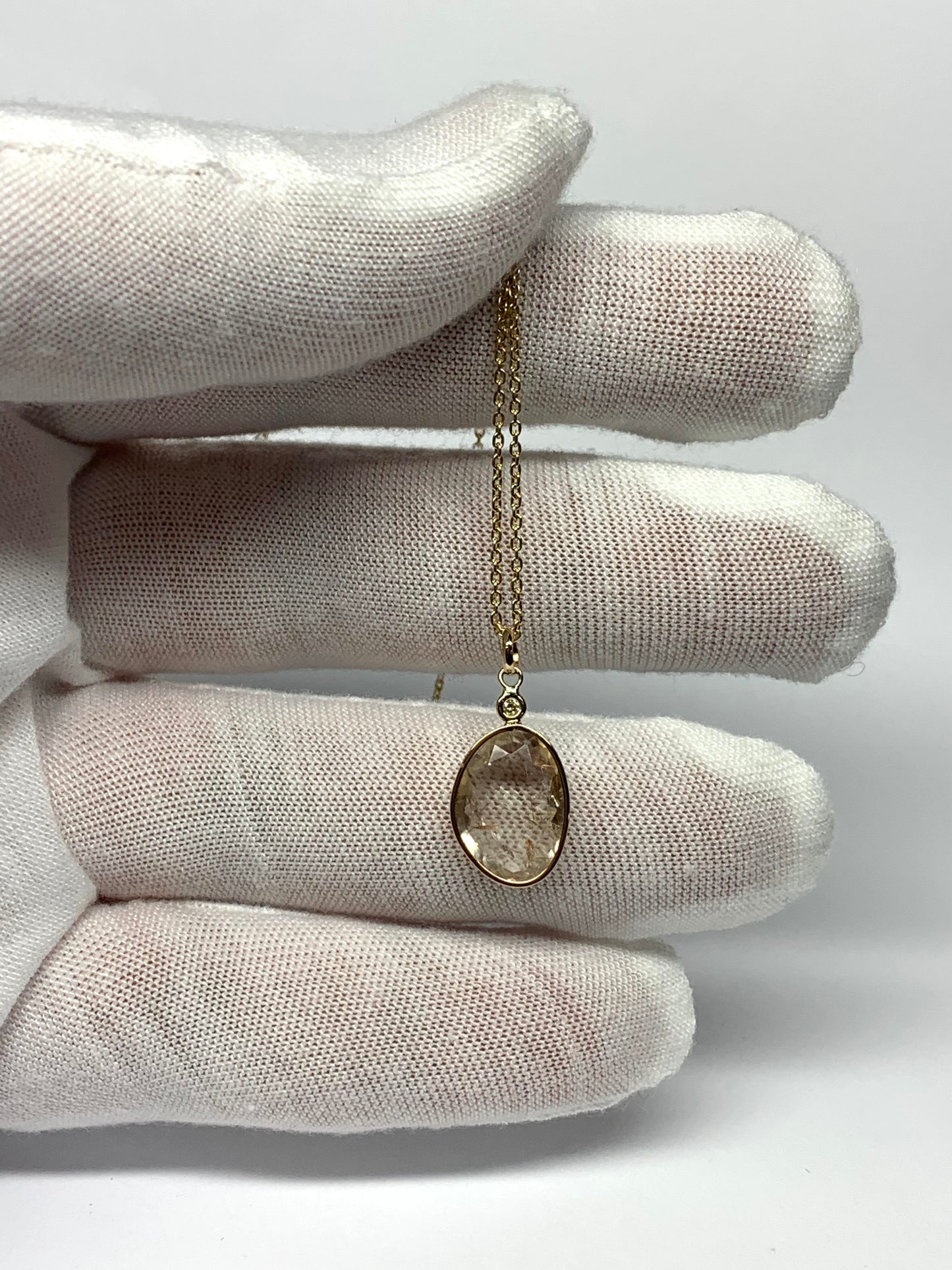 14k Solid Yellow Gold, Diamond, Rutile Quartz Pendant