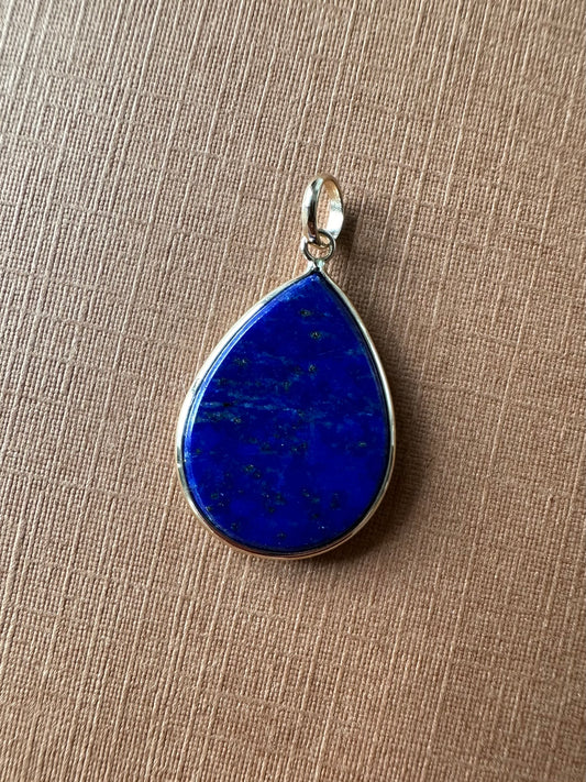 14k Solid Yellow Gold, Blue Lapis Lazuli Drop Pendant, Small Size