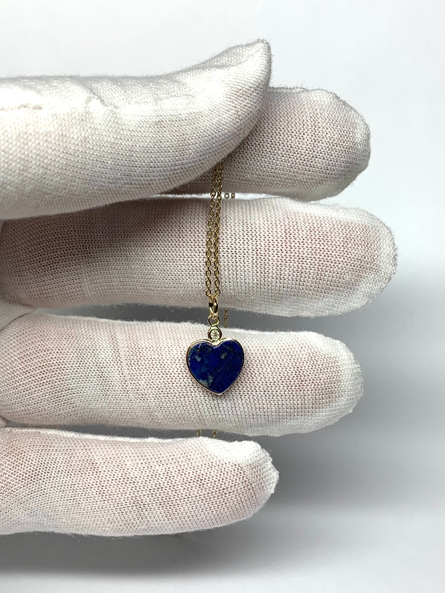 14k Solid Yellow Gold, Diamond, Blue Lapis Lazuli “Heart” Mini Pendant