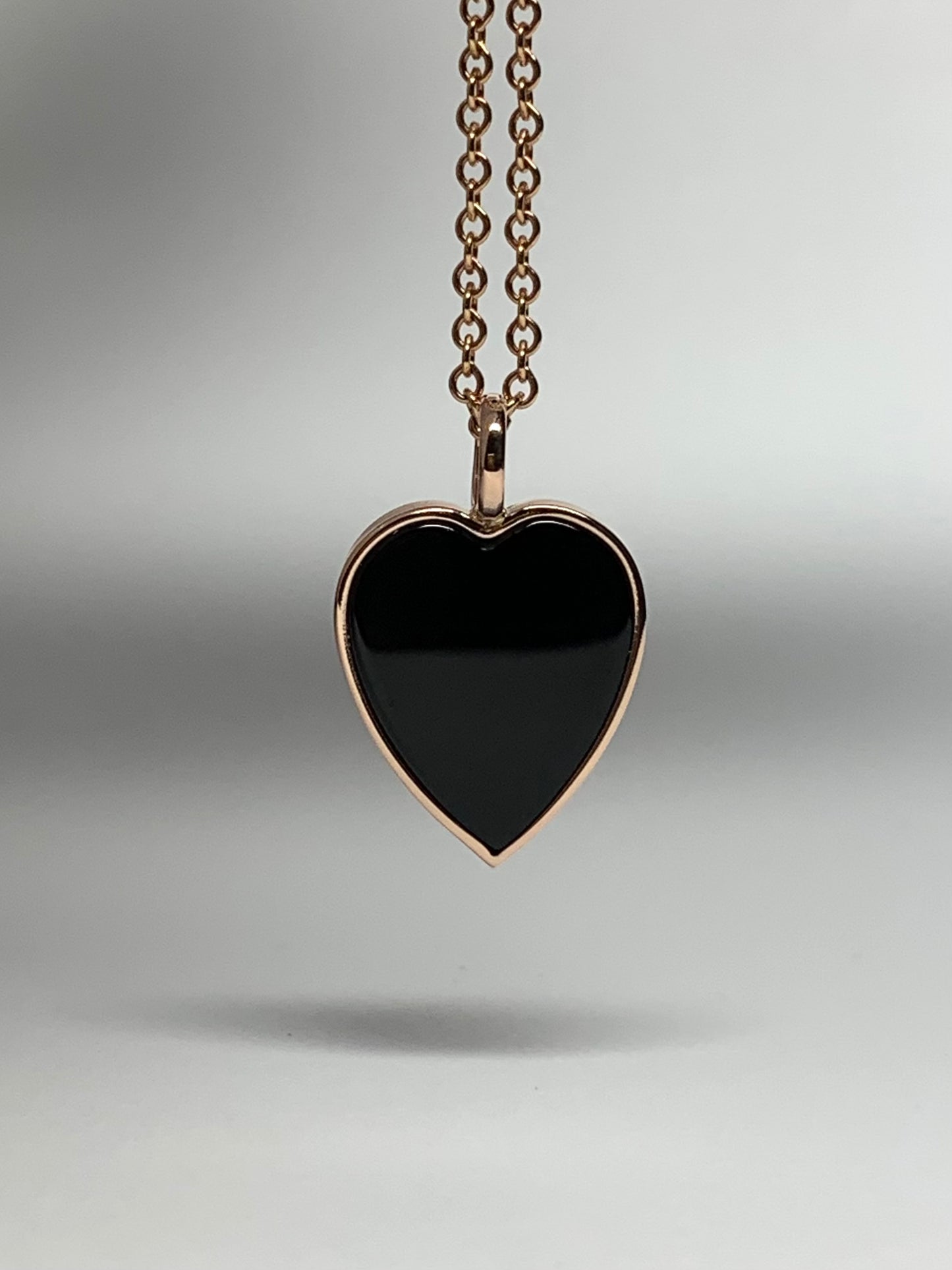 14k Solid Rose Gold, Black Onyx “Heart” Mini Pendant