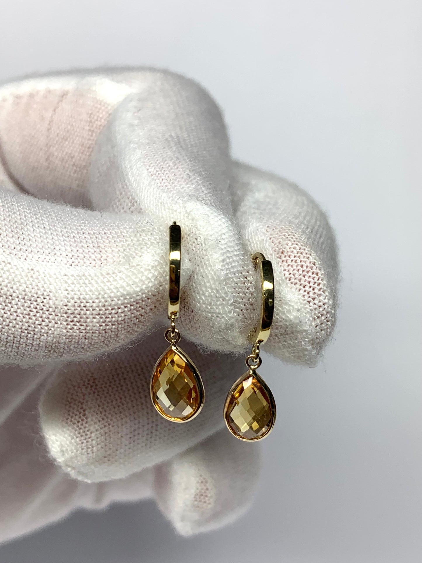 14k Solid Yellow Gold, Yellow Citrine Hoop Earrings, Mini Size