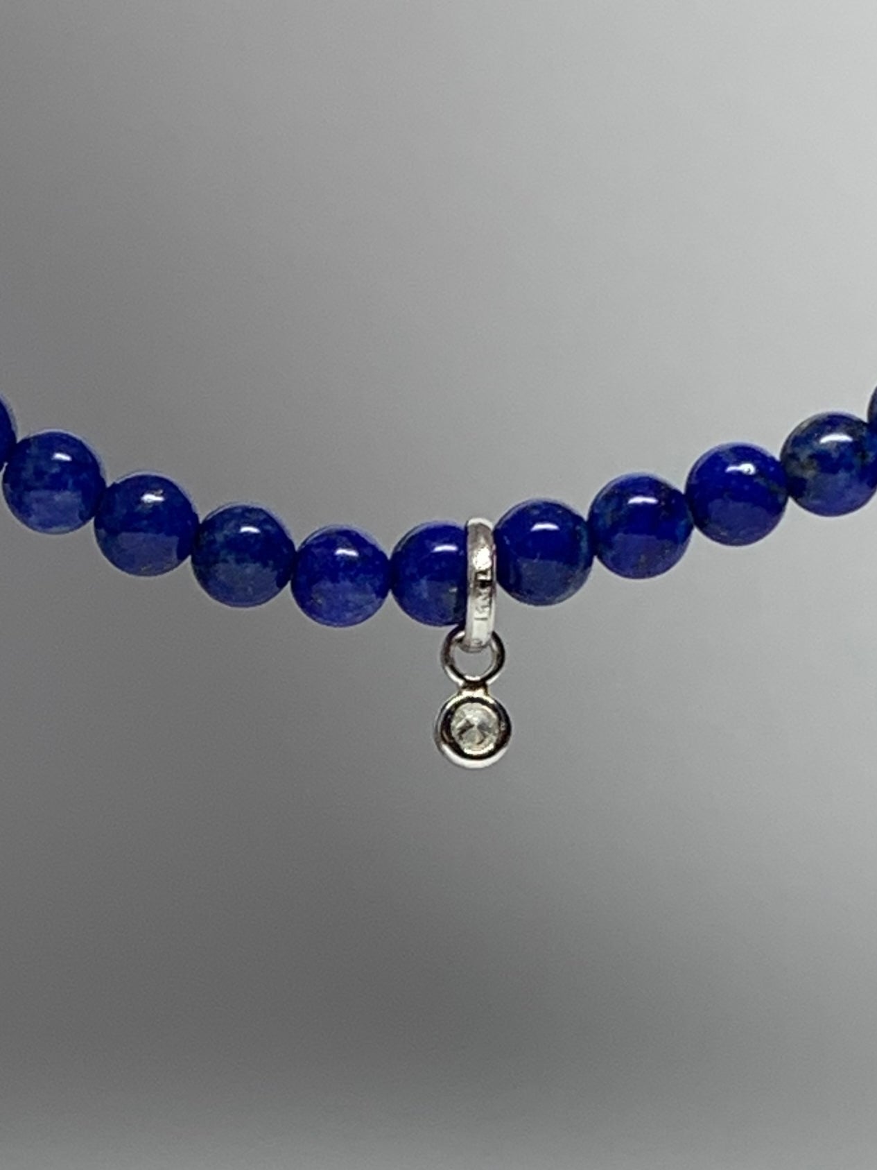 14k Solid Gold, Diamond, Lapis Lazuli Beads Stretch Bracelet