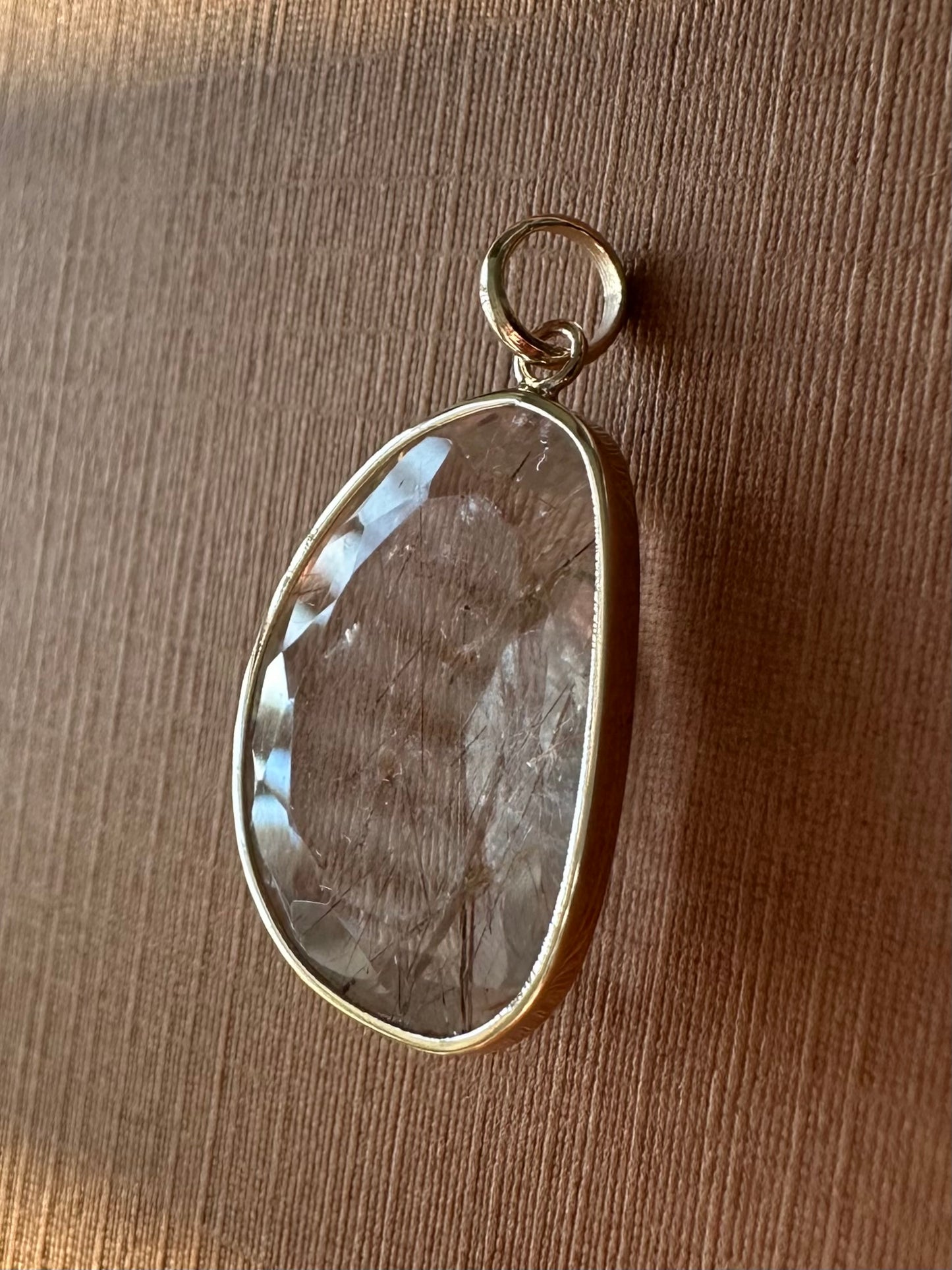 14k Solid Yellow Gold, Rutile Quartz Pendant