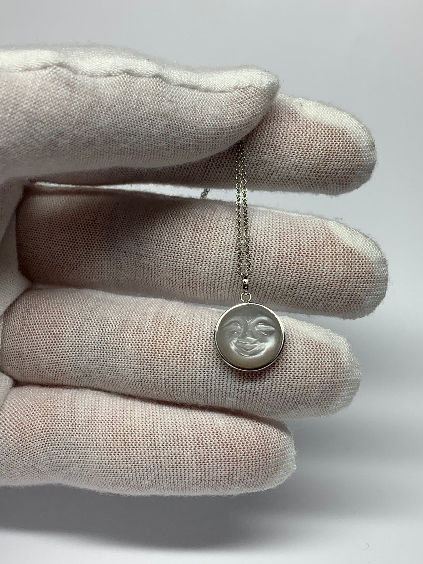 14k Solid White Gold, Grey Moonstone “Moon” Pendant, Small Size