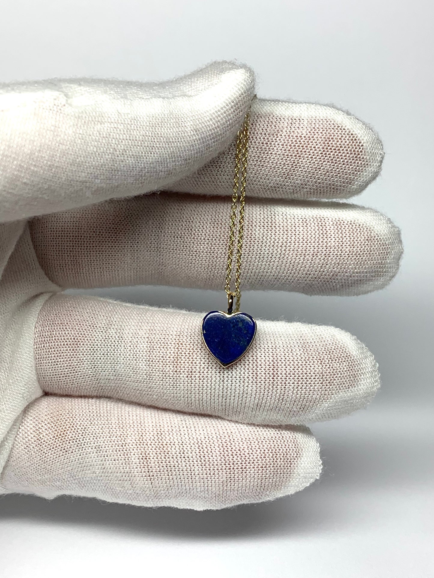 14k Solid Yellow Gold, Blue Lapis Lazuli “Heart” Mini Pendant