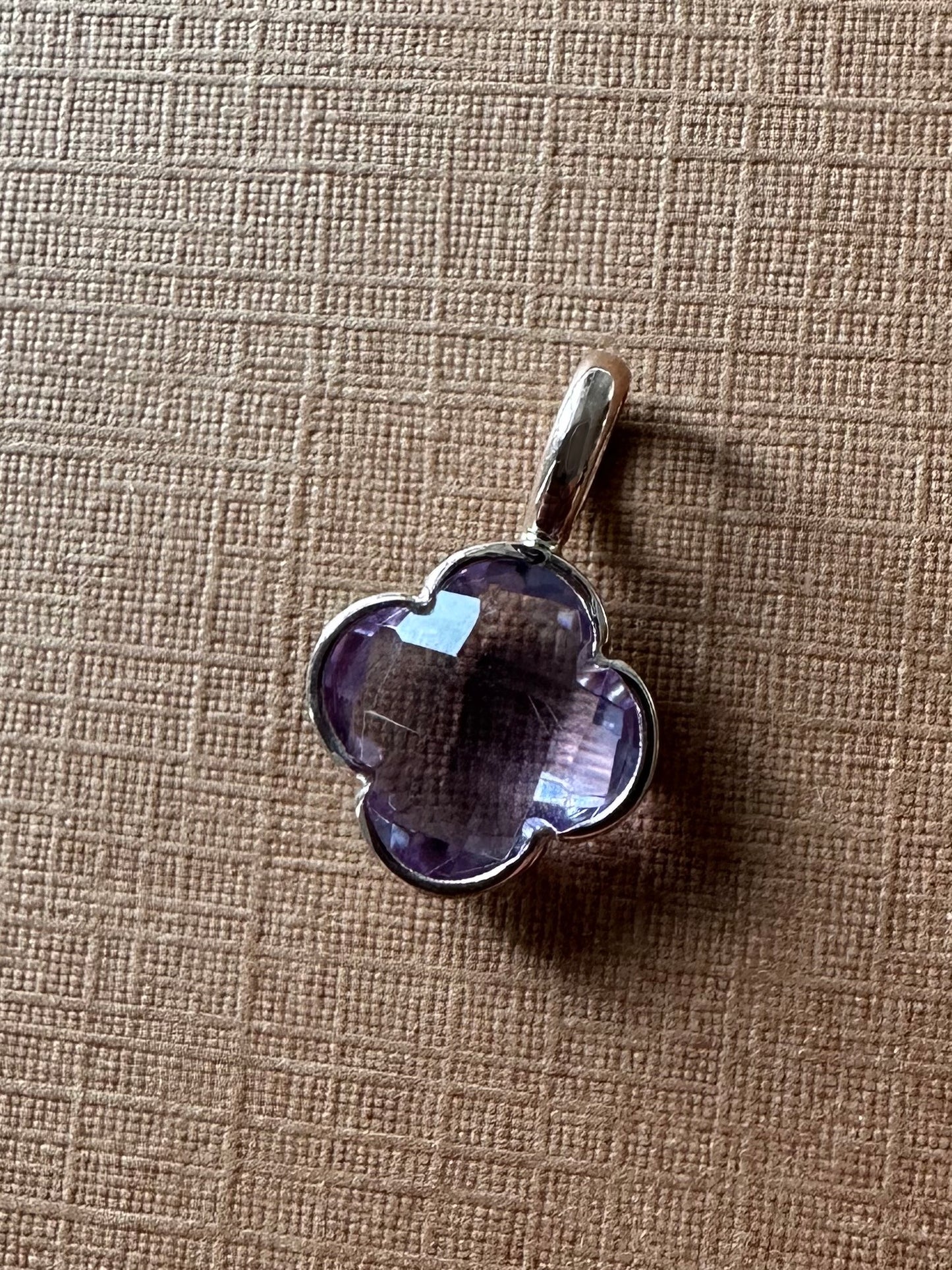 14k Solid Rose Gold, Pink Amethyst Mini Pendant “Clover”, Charm