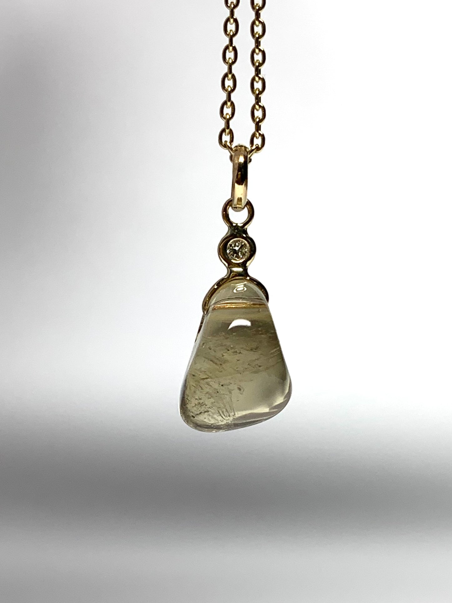 14k Solid Yellow Gold, Diamond, Lemon Quartz Tumbled Nugget Bead Pendant, Mini Size