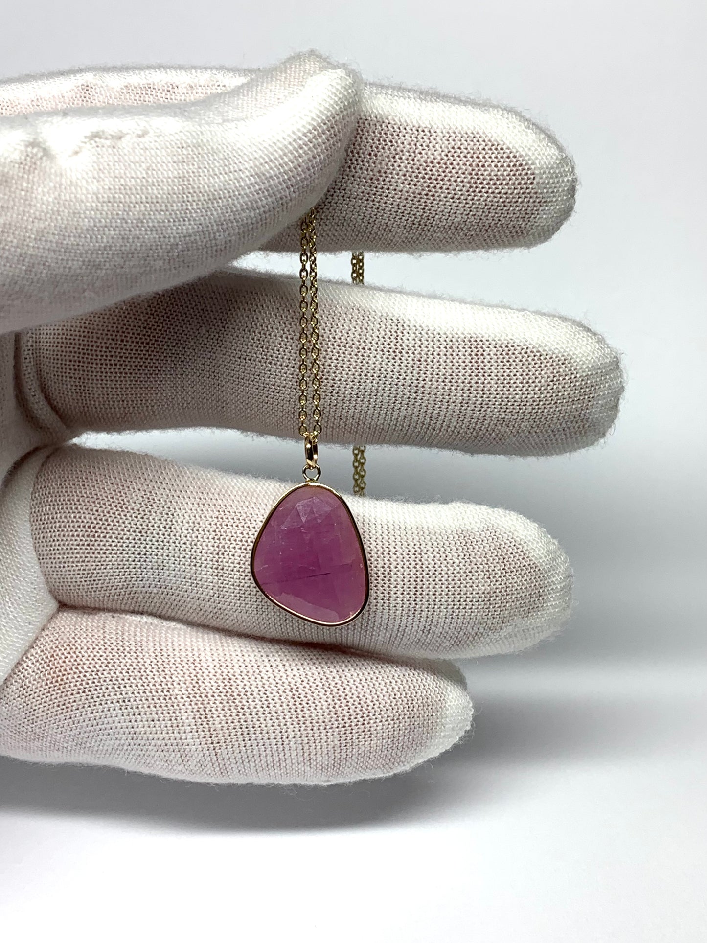 14k Solid Yellow Gold, Natural Pink Sapphire Pendant