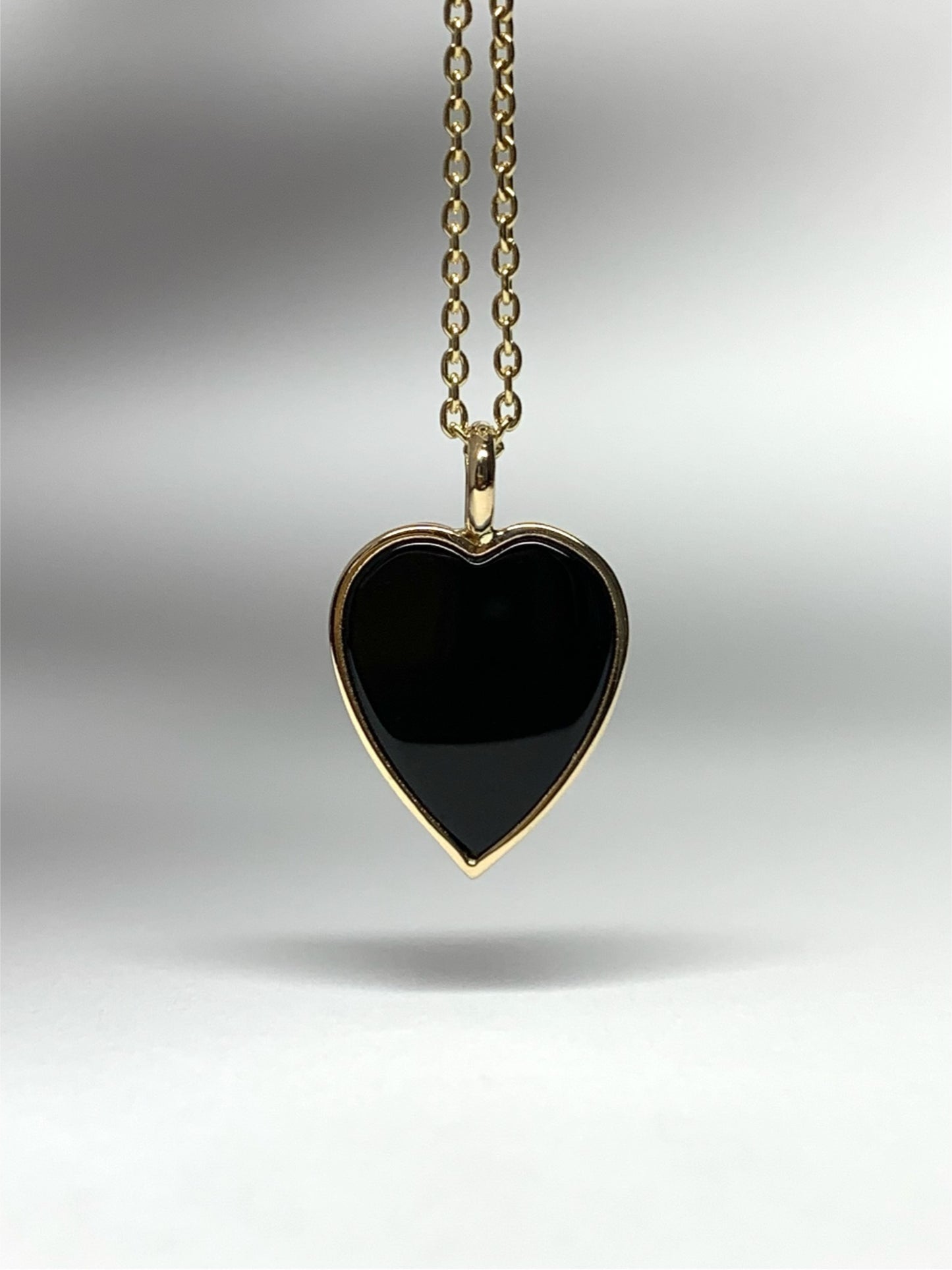 14K Solid Yellow Gold, Black Onyx "Heart" Pendant, Mini Size