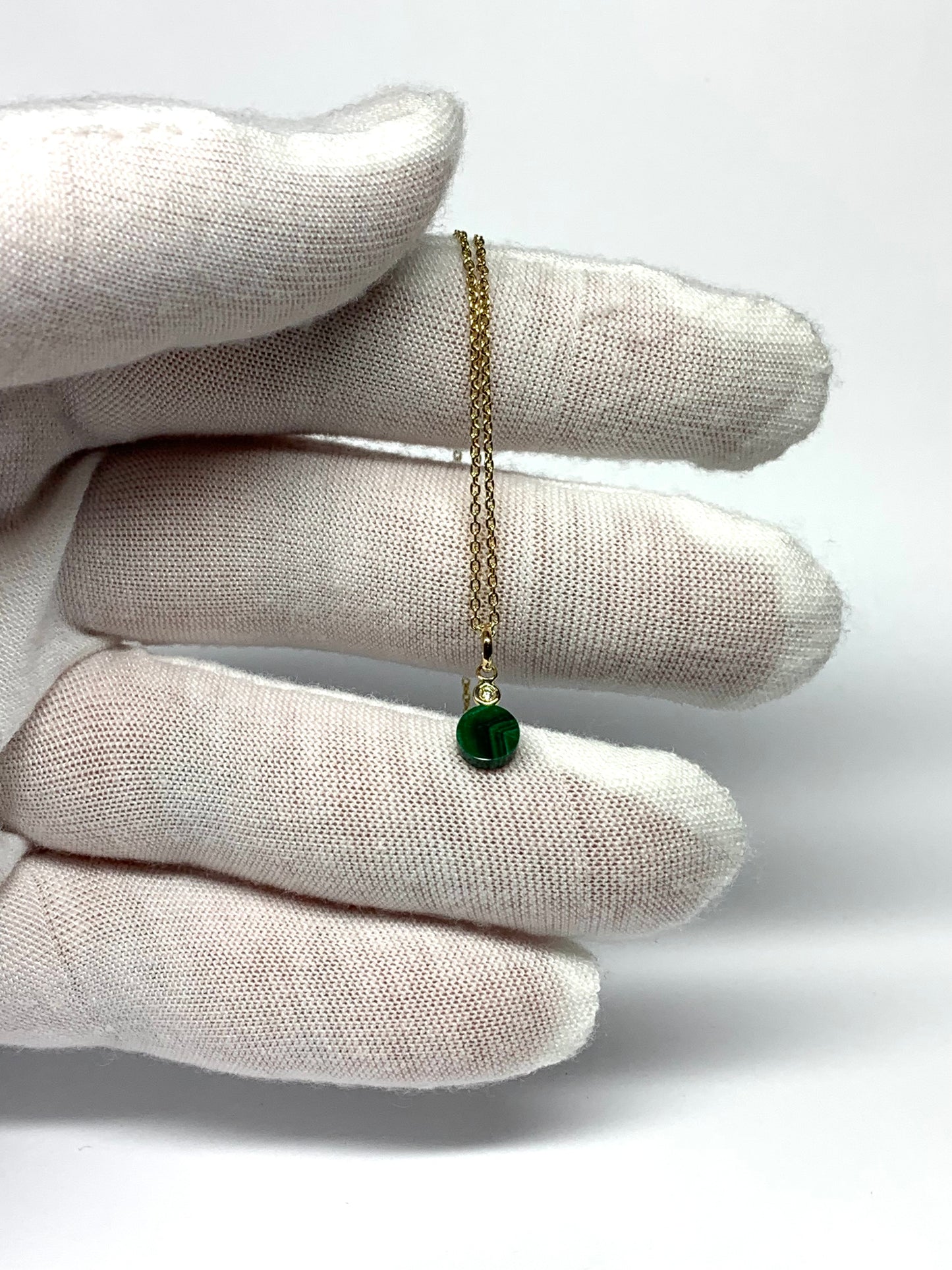 14k Solid Gold, Diamond, Malachite Mini Pendant Charm