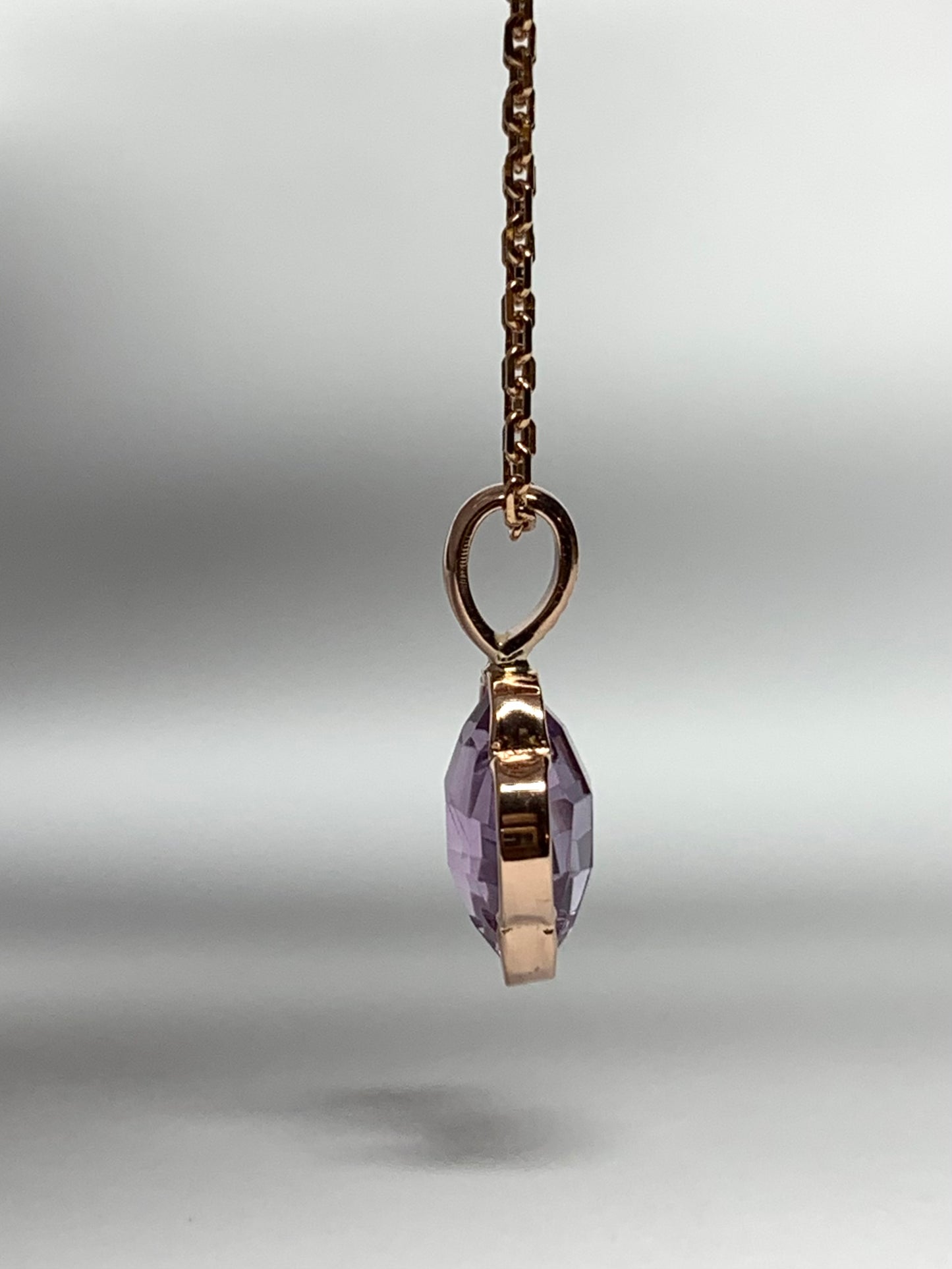 14k Solid Rose Gold, Pink Amethyst Mini Pendant “Clover”, Charm