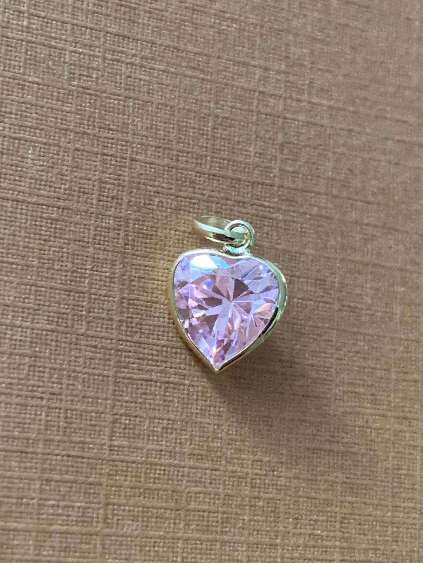 14k Solid Yellow Gold, Bright Pink Cubic Zirconia CZ “Heart” Mini Pendant Charm