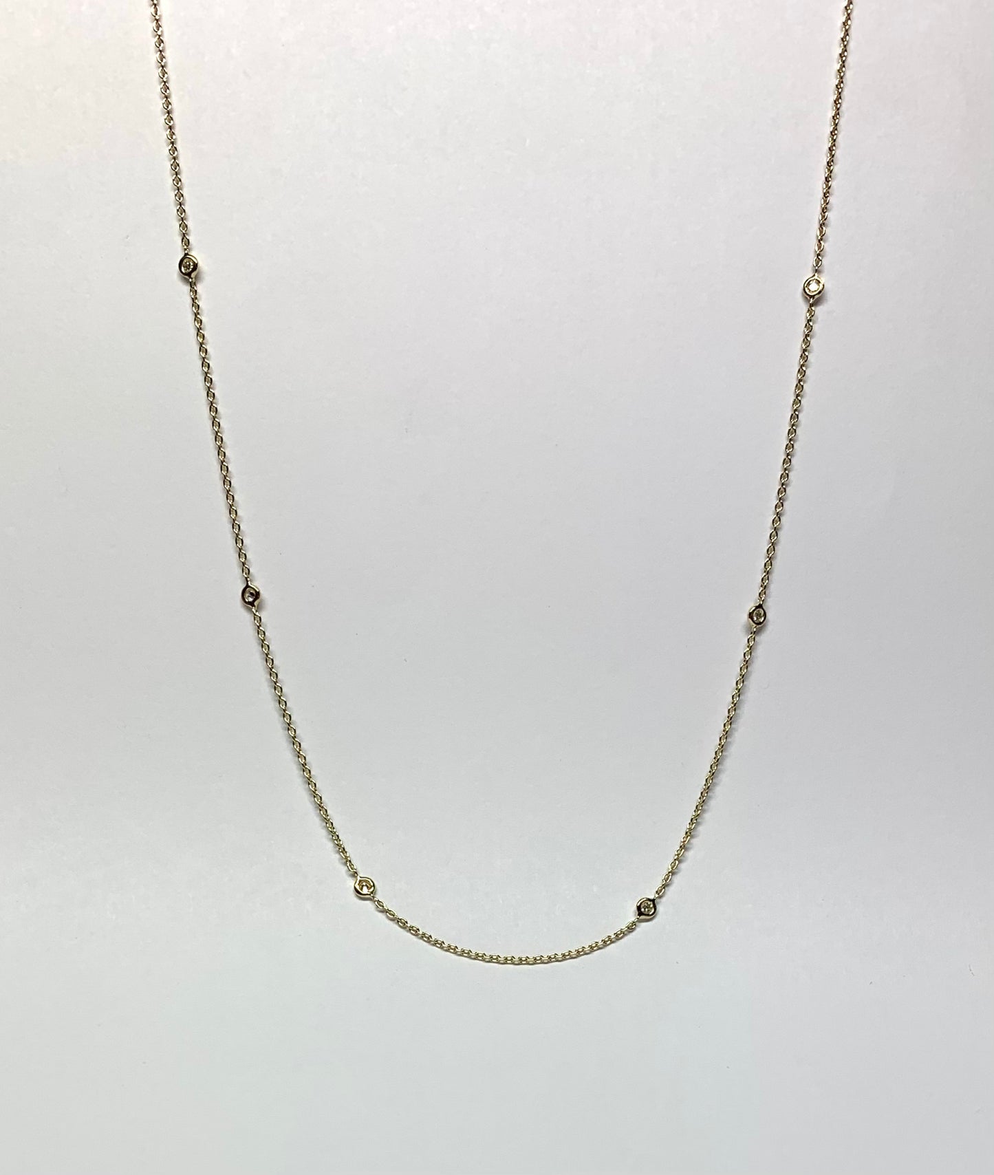 14k Solid Yellow Gold, Natural Diamonds Station Necklace, 19”, Pendant Chain