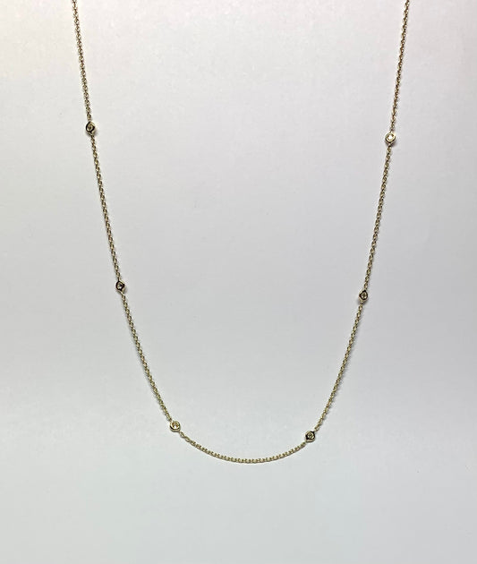 14k Solid Yellow Gold, Natural Diamonds Station Necklace, 19”, Pendant Chain