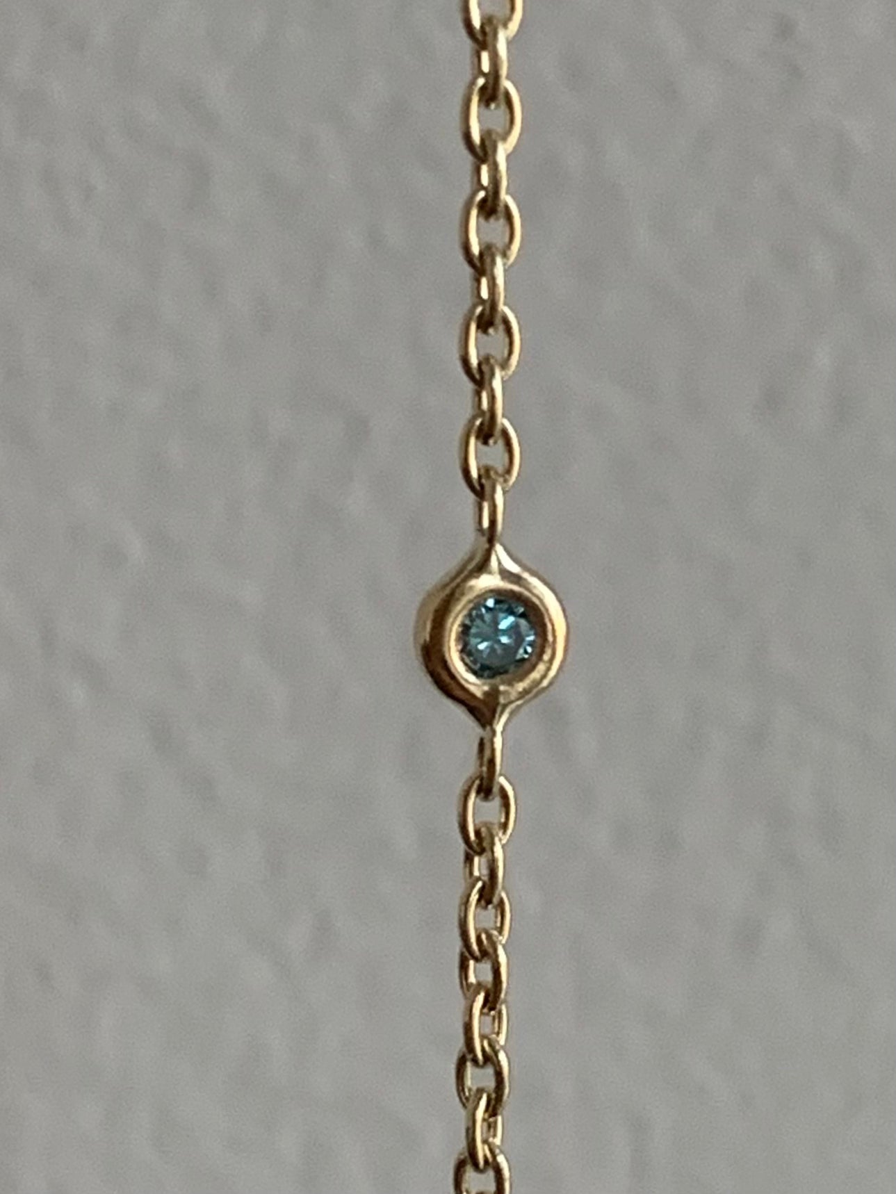 14k Solid Yellow Gold, Blue Diamonds Station Bracelet