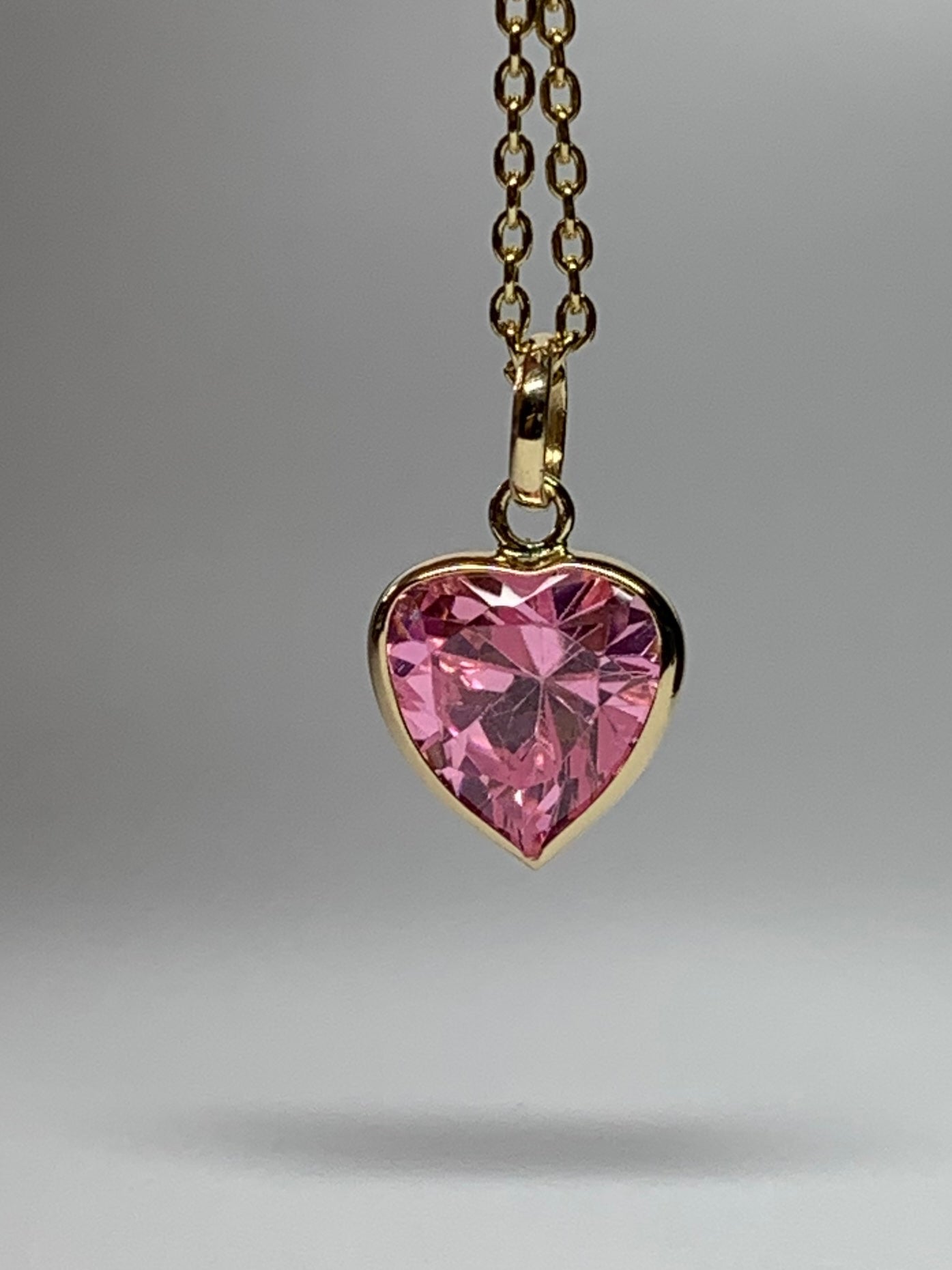 14k Solid Yellow Gold, Bright Pink Cubic Zirconia CZ “Heart” Mini Pendant Charm