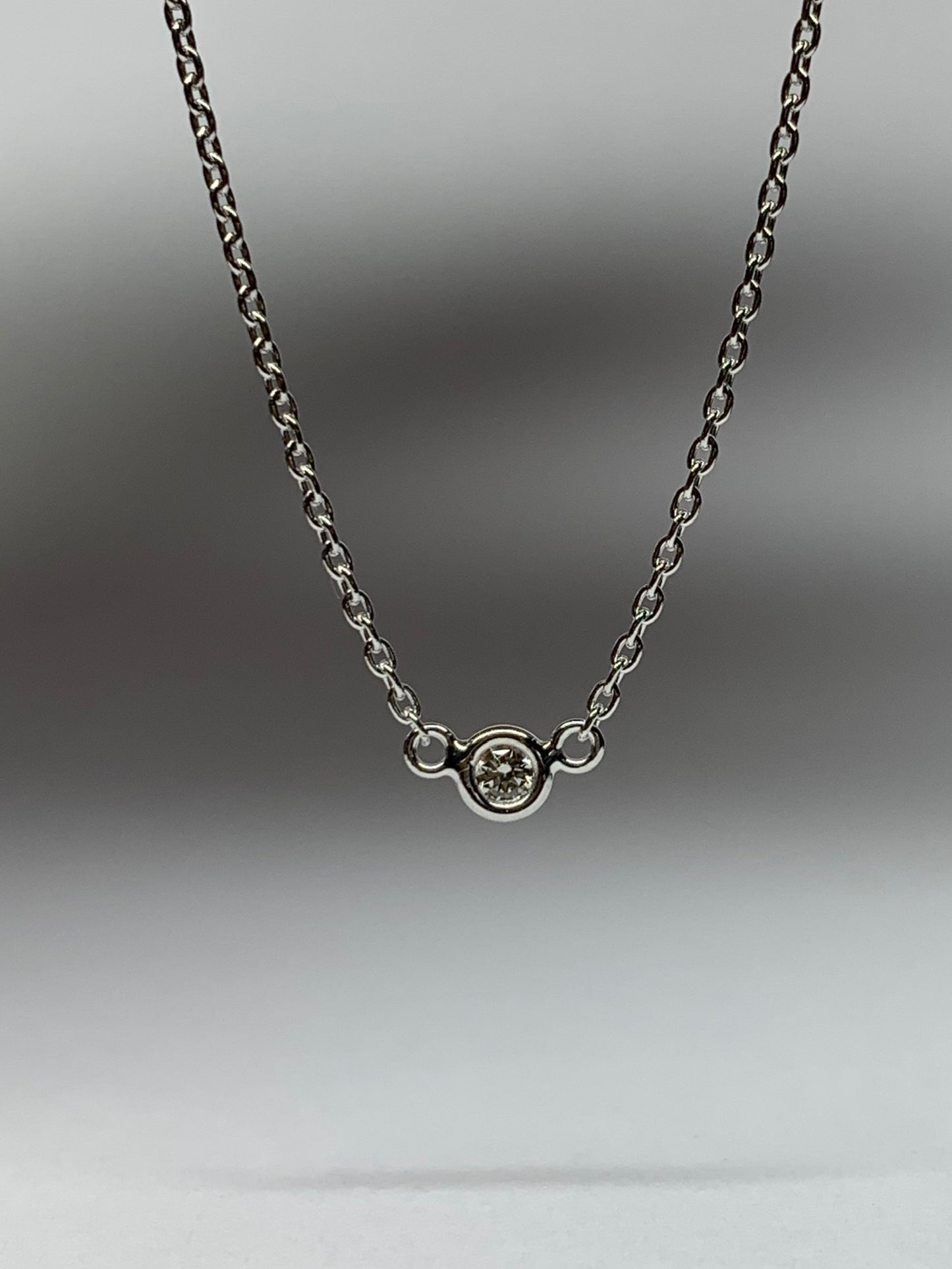 14k Solid White Gold, Natural Tiny Diamond Single Stone Solitaire Necklace