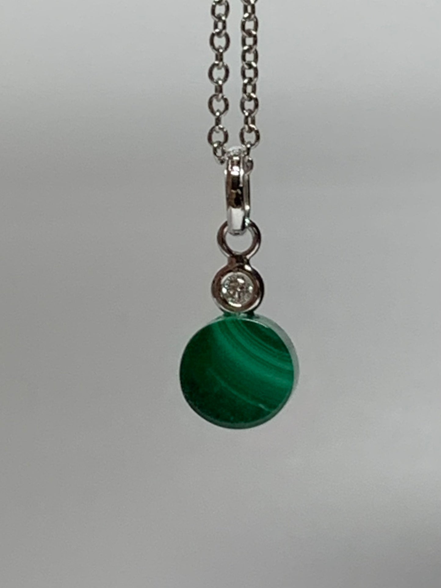 14k Solid Gold, Diamond, Malachite Mini Pendant Charm