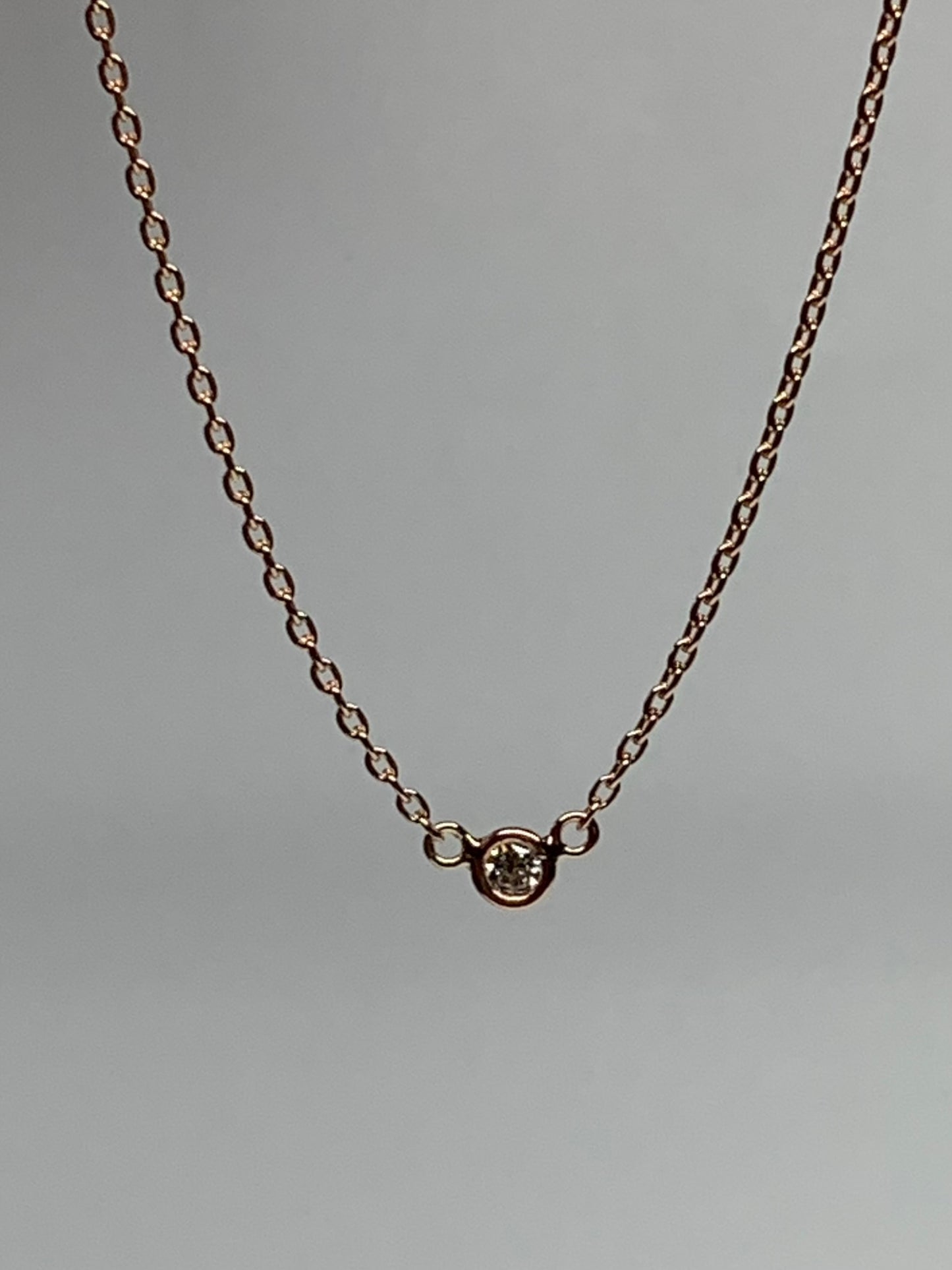 14k Solid Rose Gold, Natural Tiny Diamond Single Stone Solitaire Necklace, Pink Gold