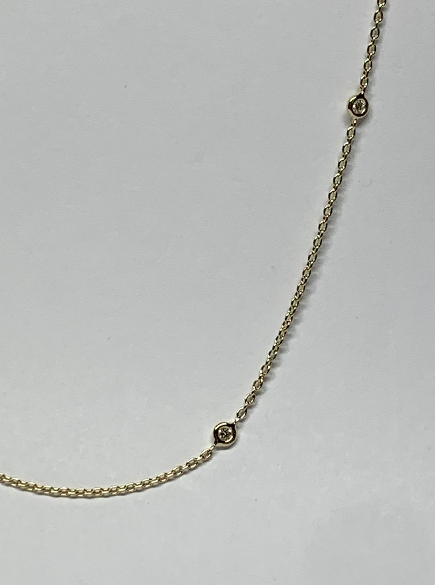 14k Solid Yellow Gold, Natural Diamonds Station Necklace, 19”, Pendant Chain