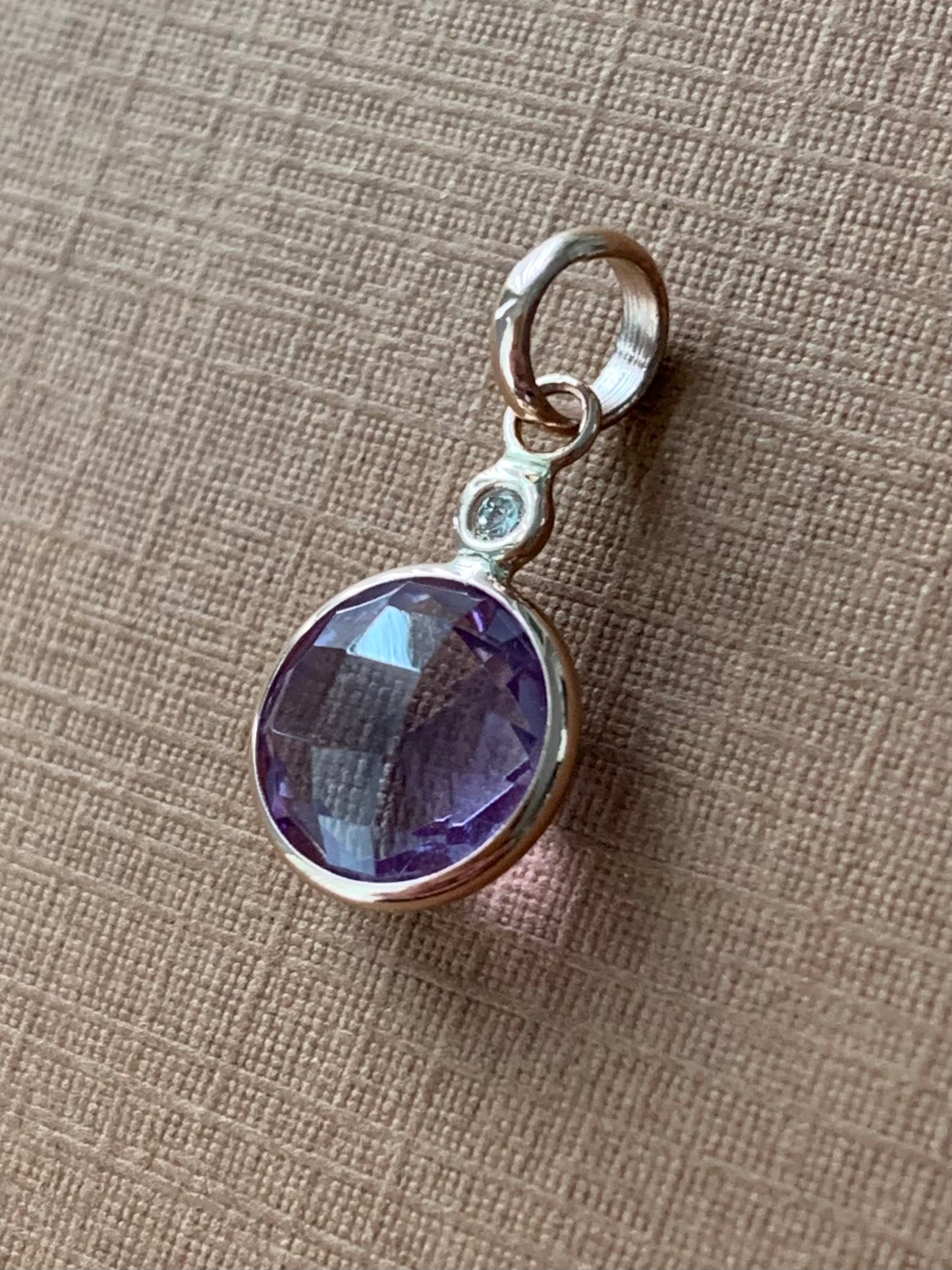 14K Solid Rose Gold, Diamond, Pink Amethyst Mini Pendant