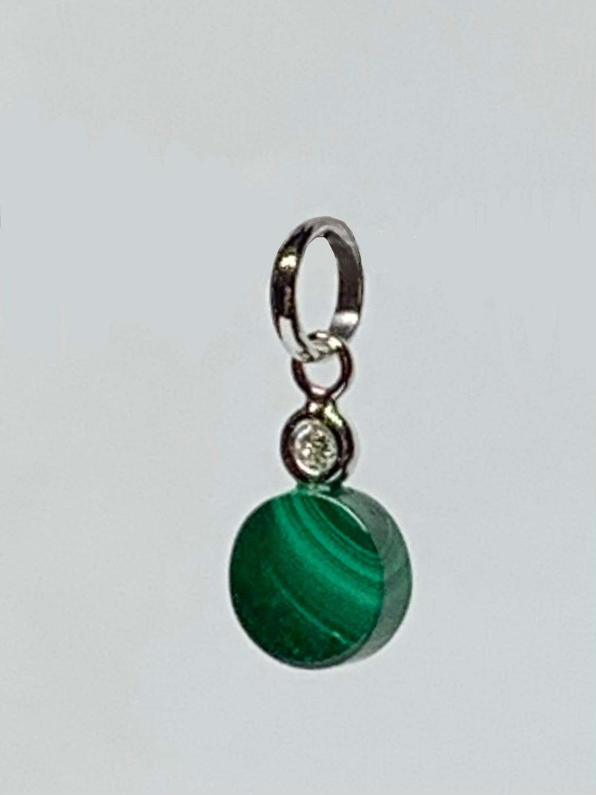 14k Solid Gold, Diamond, Malachite Mini Pendant Charm