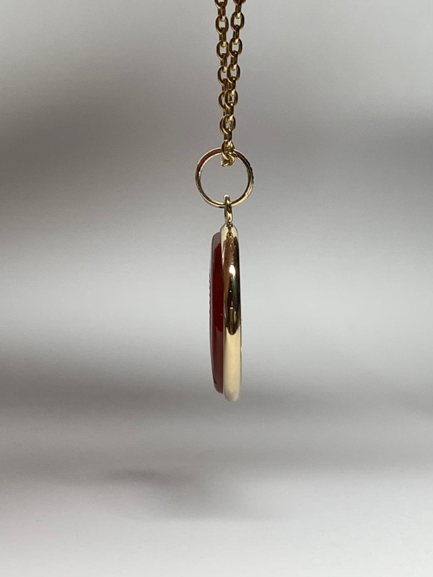 14K Solid Yellow Gold, Red Onyx "Roman Soldier" Intaglio Pendant, Red Carnelian