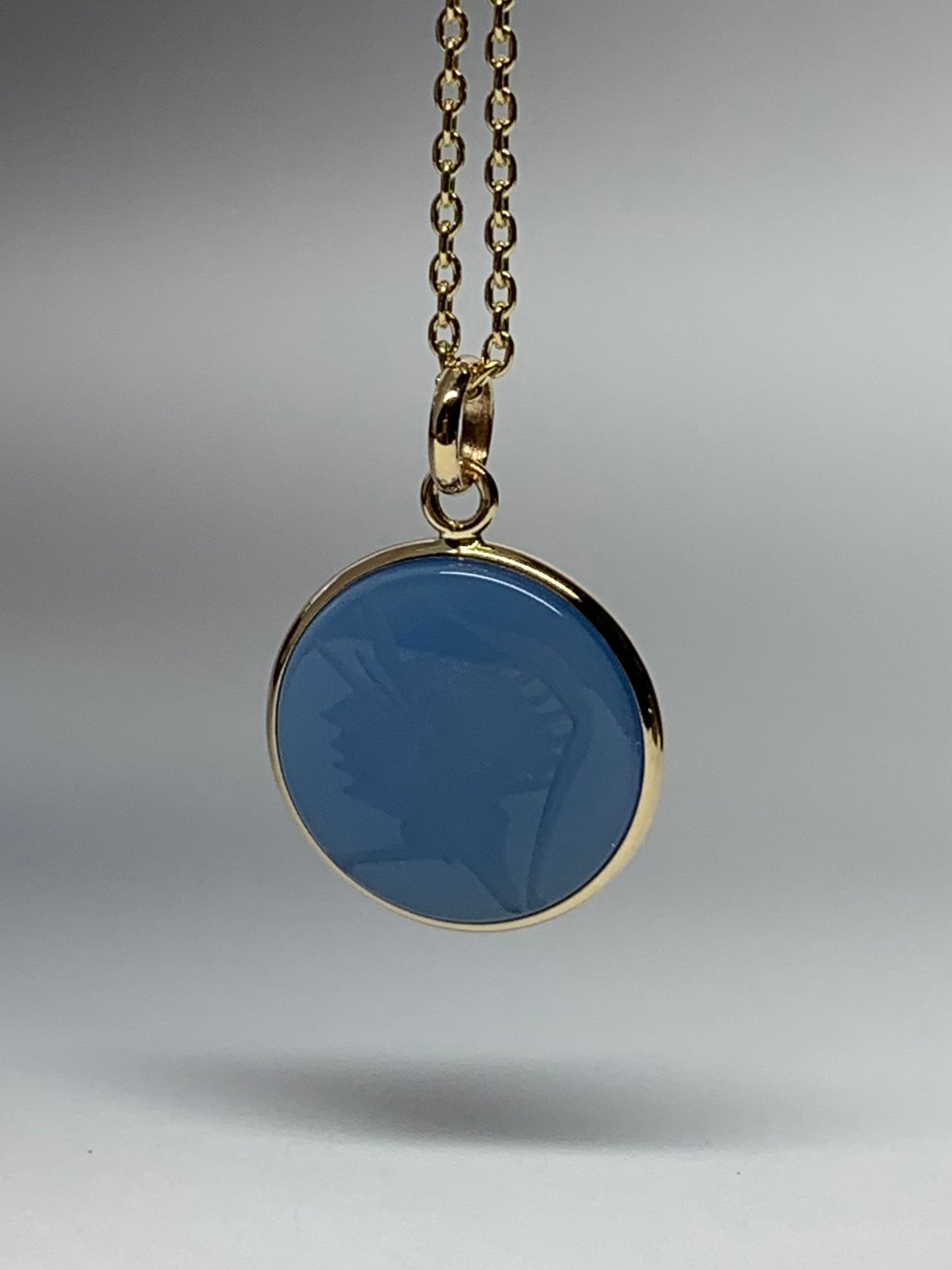 14K Solid Yellow Gold, Blue Onyx "Roman Soldier" Intaglio Pendant