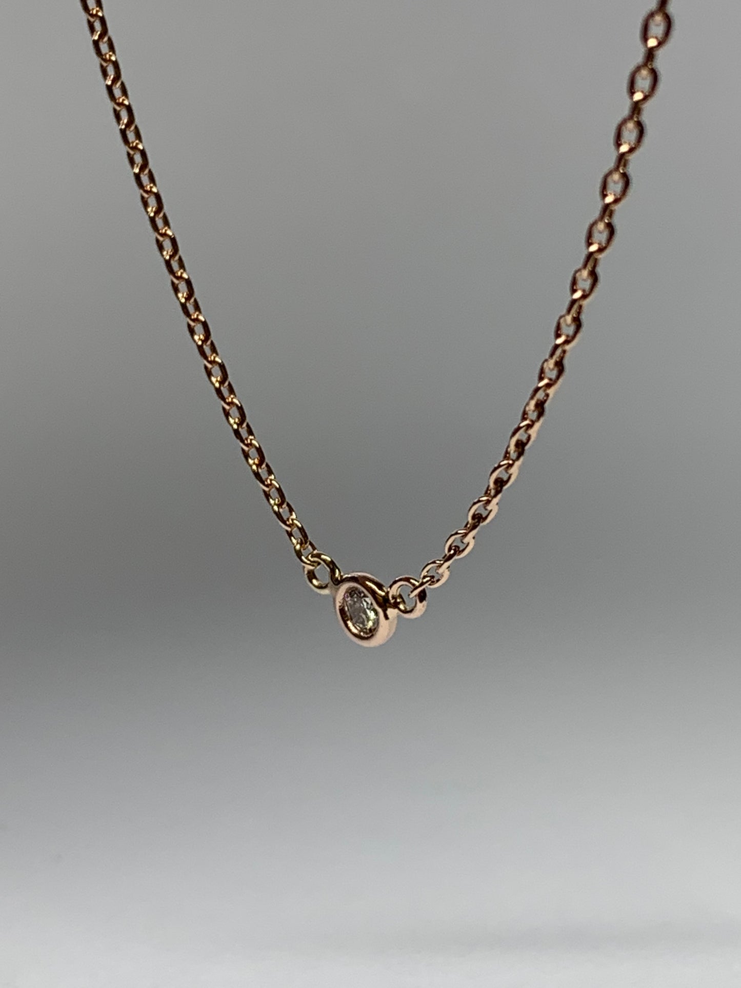 14k Solid Rose Gold, Natural Tiny Diamond Single Stone Solitaire Necklace, Pink Gold