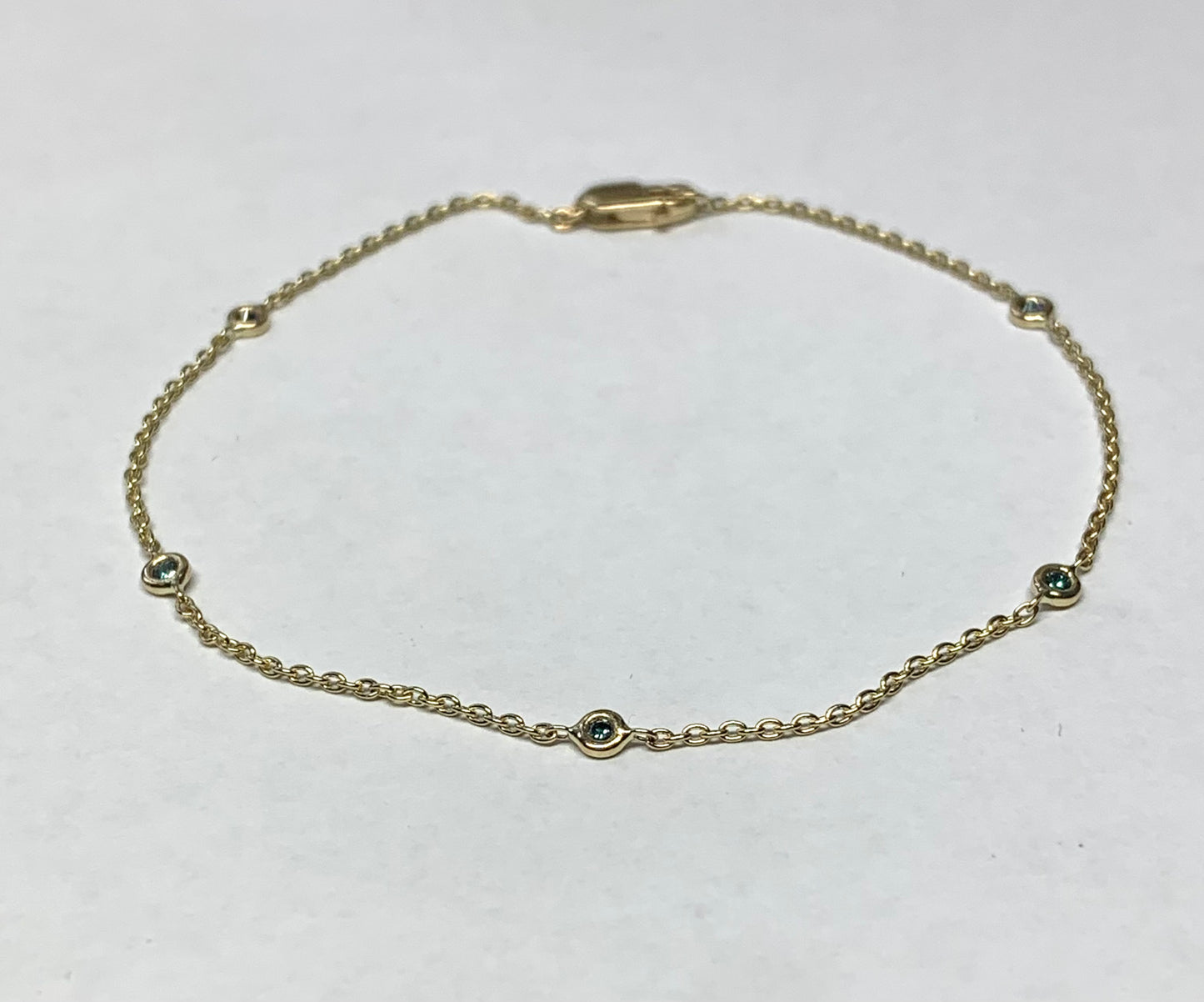 14k Solid Yellow Gold, Blue Diamonds Station Bracelet