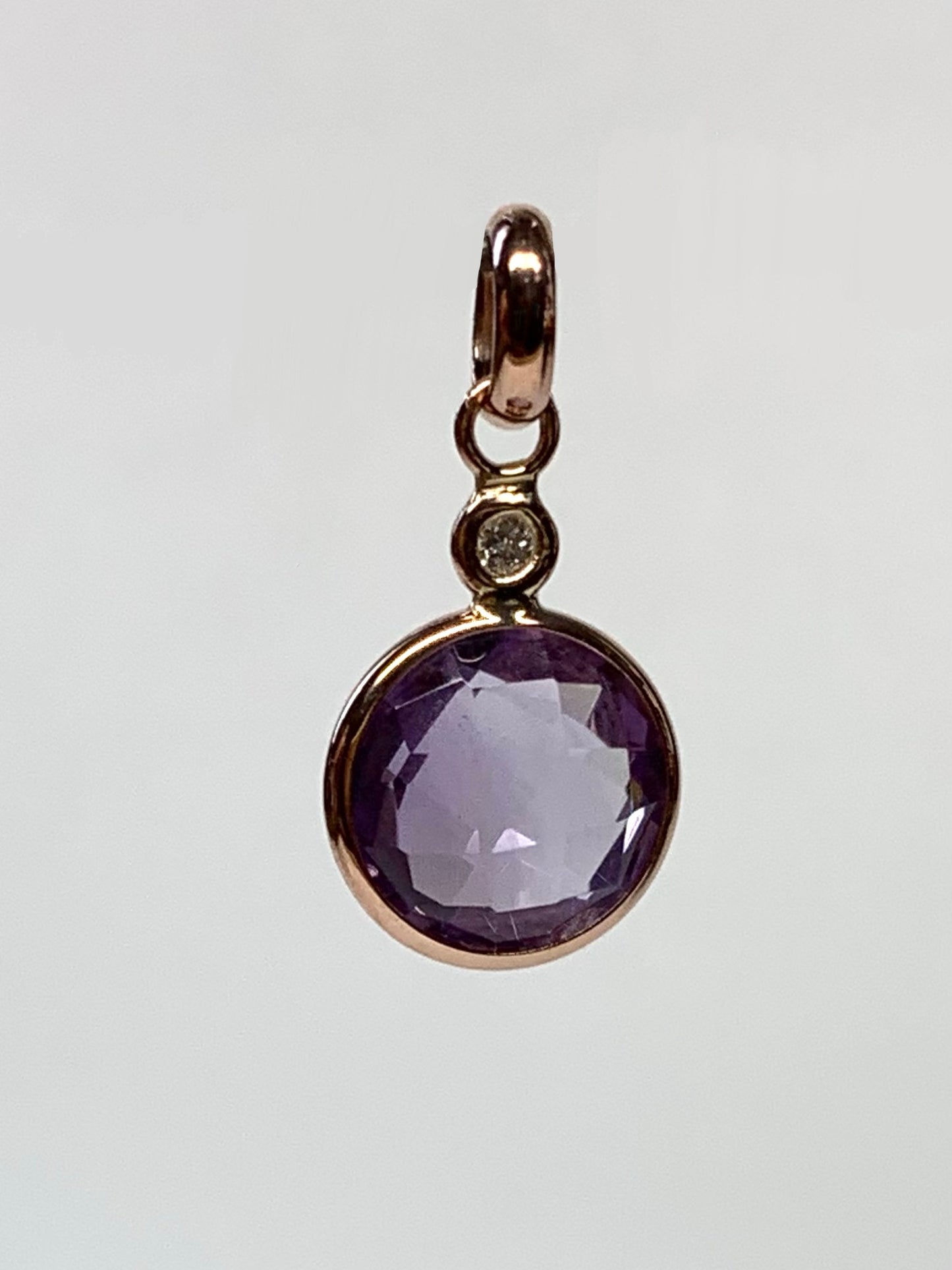 14K Solid Rose Gold, Diamond, Pink Amethyst Mini Pendant