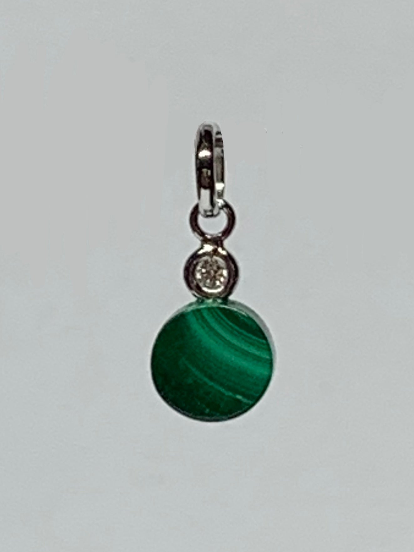 14k Solid Gold, Diamond, Malachite Mini Pendant Charm