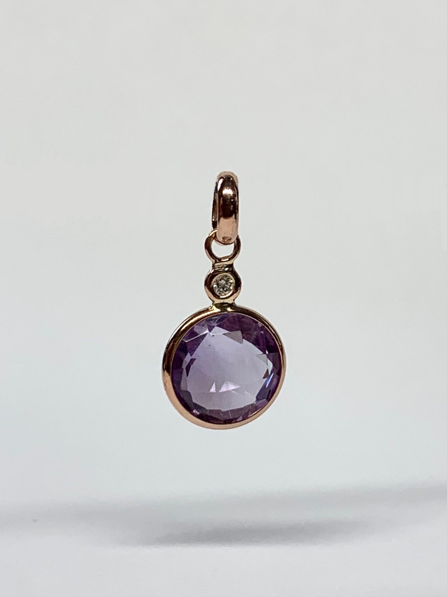 14K Solid Rose Gold, Diamond, Pink Amethyst Mini Pendant