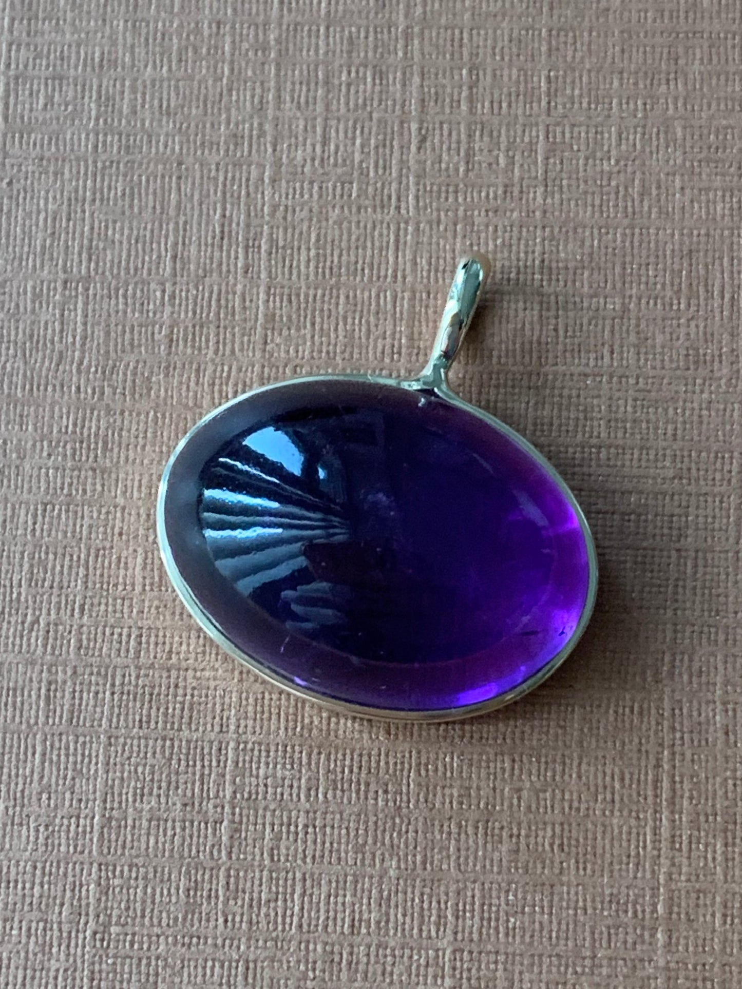 14k Solid Yellow Gold, Purple Amethyst Oval Cabochon Pendant, Small Size