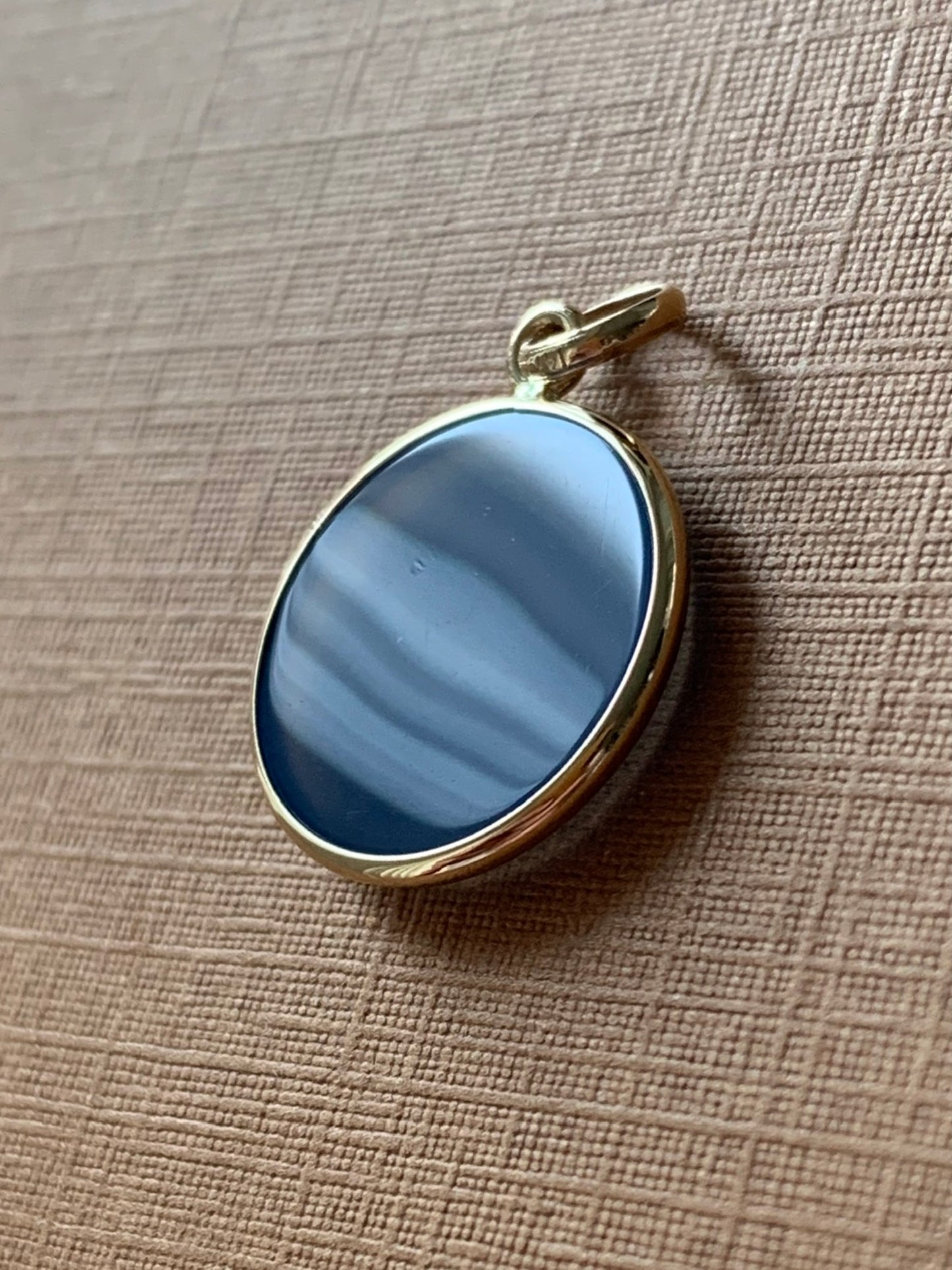 14K Solid Yellow Gold, Blue Onyx "Roman Soldier" Intaglio Pendant