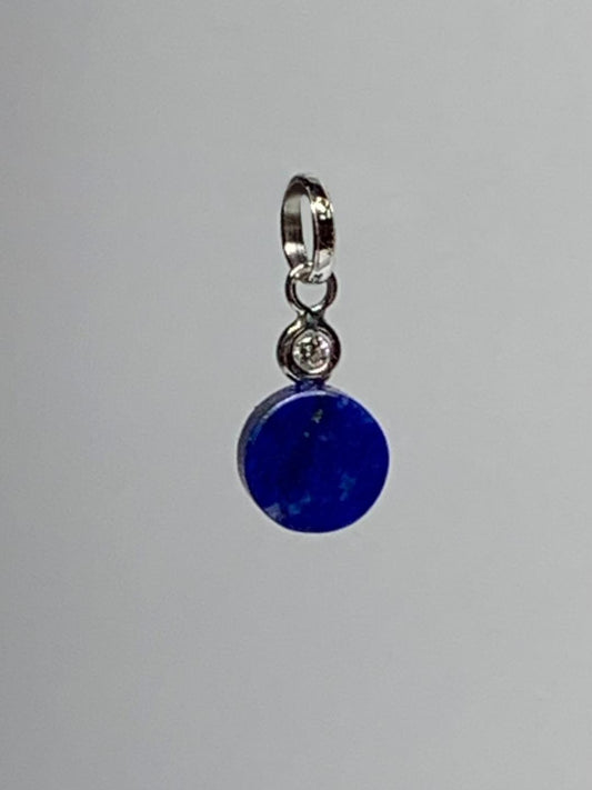 14k Solid Gold, Diamond, Lapis Lazuli Mini Pendant Charm